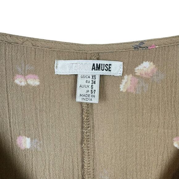 Amuse Society Yours to Keep Tan Light Brown Floral Crinkle Button Up Mini Dress - Picture 11 of 12